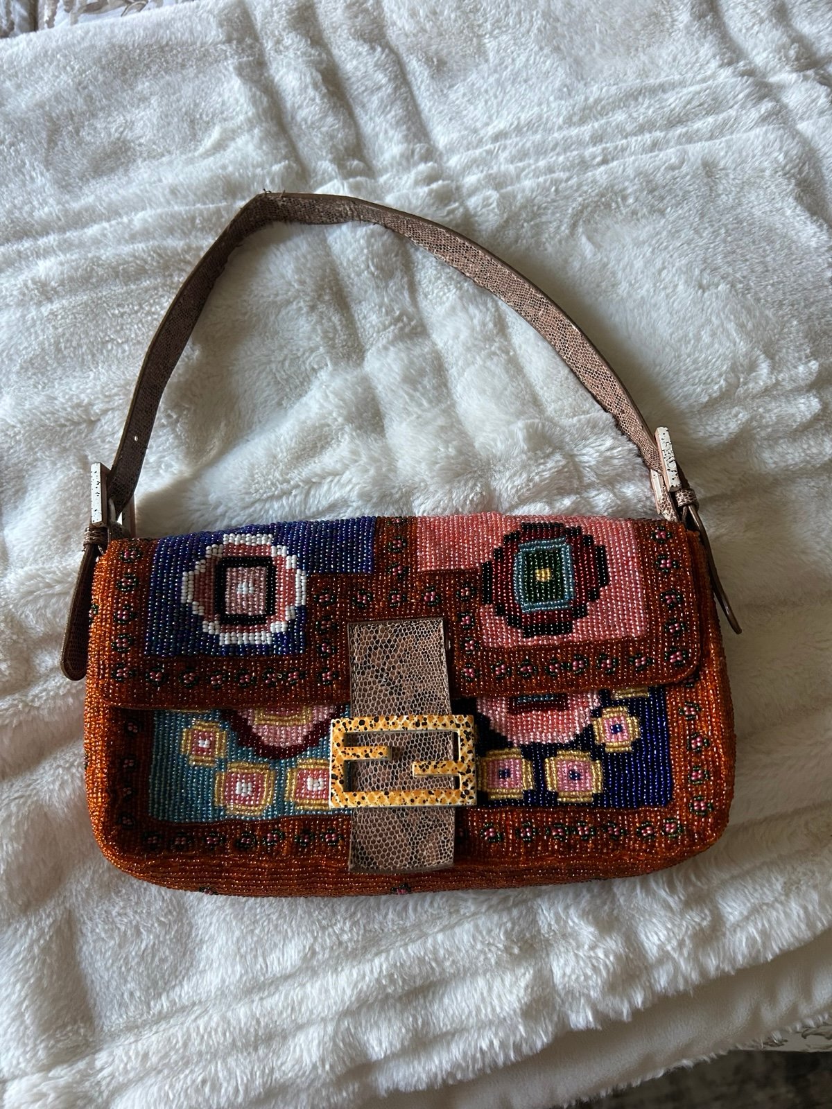 Fendi-Style Multicolor Beaded Baguette Bag | Authenticity Unverified