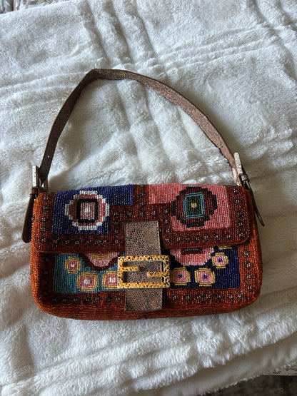 Fendi-Style Multicolor Beaded Baguette Bag | Authenticity Unverified